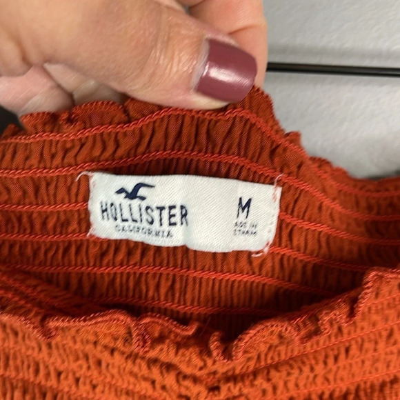 HOLLISTER Rusty Burnt Orange Strapless Tube Top Cropped Smock Peplum Size M - Picture 6 of 10